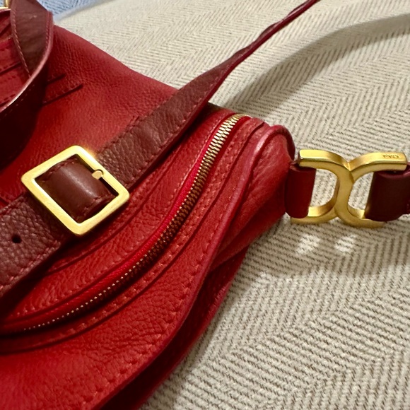 Chloé Red Leather Crossbody Saddle Bag with Tassel - Picture 2 of 15